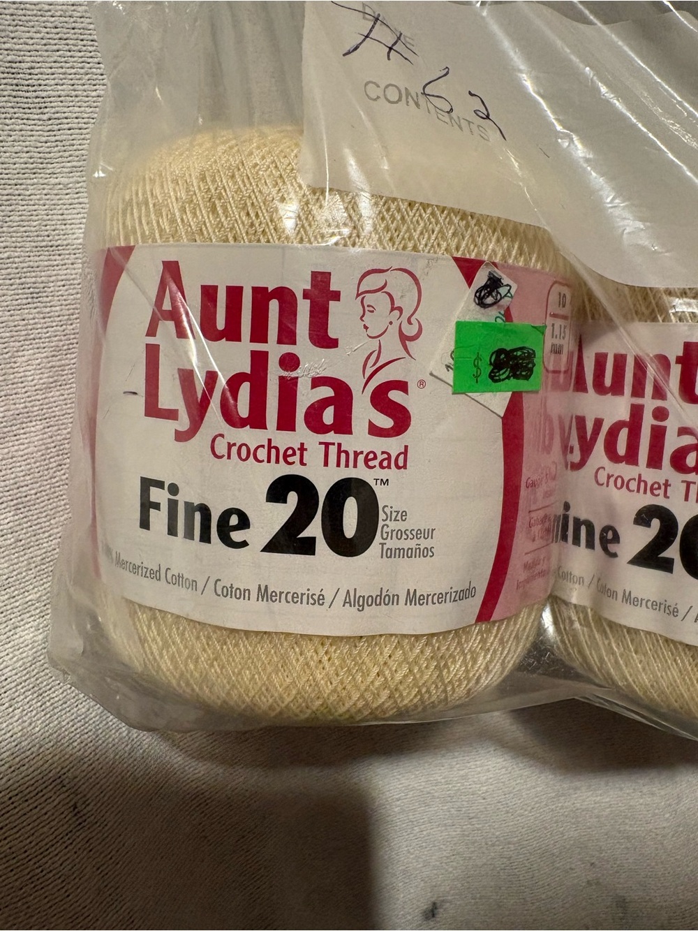 Fine 20 Crochet Thread in a cream color